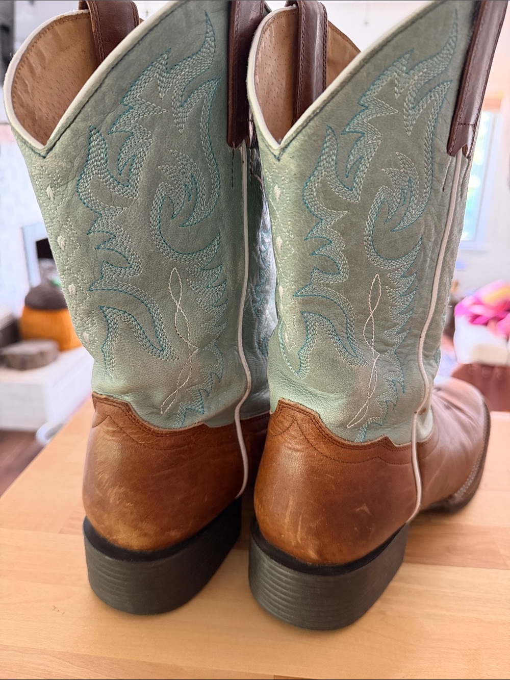 Shyanne Brown Leather & Light Teal Embroidered Western Heeled Boots - Picture 2 of 4